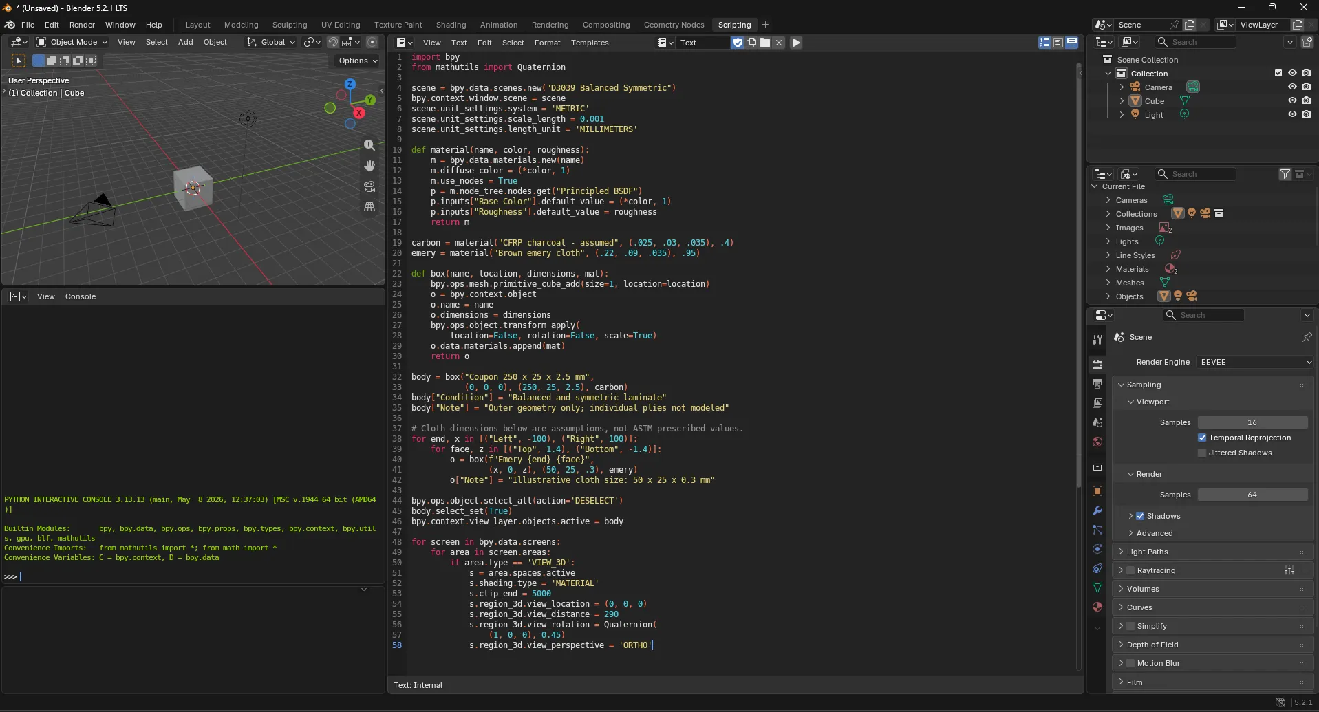 Running the code in Blender